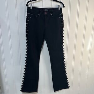 Y2K Biker Design Studded Open Side Black Moto Jeans Size 9